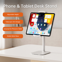 Support télescopique rotatif à 360 degrés avec grande pince pour tablettes grandes tailles
