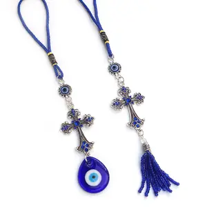 Cruz Chaveiro Anel Evil Eye Tassel Boa Sorte Bênção Charme para Home Chaves Escritório Saco Espelho Retrovisor Acessórios Do Carro Ornamento