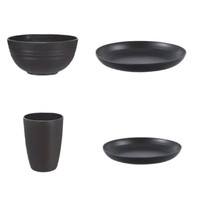 Ensemble de 16 pièces de vaisselle réutilisable en paille de blé, assiettes et bols incassables, 16 pièces en paille de blé noire, assiettes, tasses, bols, vaisselle de table