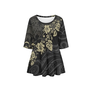 Blusas Elegantes de Manga Media para Mujer, Diseño de Flor de Hibisco Negro de Lujo, Estilo Tribal Polinesio, Casual y Elegante - Product Image 5