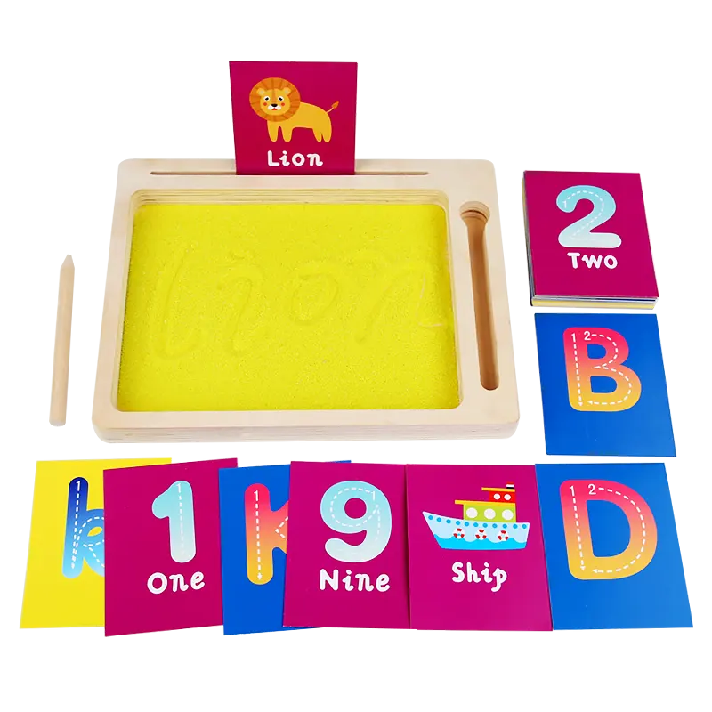 लकड़ी की प्रारंभिक बचपन की शिक्षा शब्दावली सीखने की शब्दावली वर्णमाला रेत चरित्र को खींचने वाले बोर्ड बच्चों के पहेली खिलौने