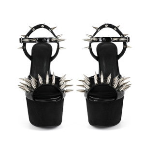 Sandalias de Tacón Alto con Plataforma Negra y Remaches Estilo Club Sexy para Mujer, Tallas Grandes - Product Image 2