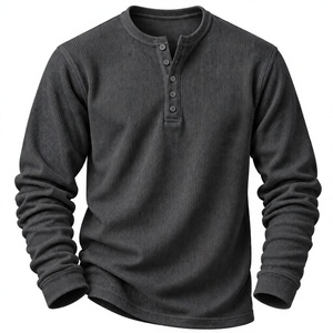 <b>Men's</b> White <b>Long</b> Sleeve Button Henley Hoodie Sweatshirt Knitted Cotton Casual Regular Fit Autumn Wear Waffle Anti-Wrinkle - Product Image 4