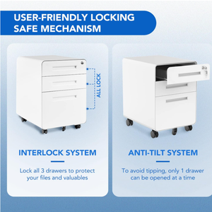 Caisson mobile à 3 tiroirs avec serrure Caisson mobile à 3 tiroirs Assemblage de classeur mobile à 3 tiroirs - Product Image 4