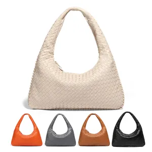 Top-Handle Bags Soft Summer Handmade Tote Shoulder Bag Woven Vegan Leather Bag For Women