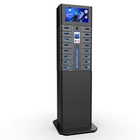 Y2Power MAX Premium Pro, Estación de Carga Rápida para Teléfonos Móviles con 16 Compartimentos, Pantalla Publicitaria Android de 15.6'', Soporte de Pie