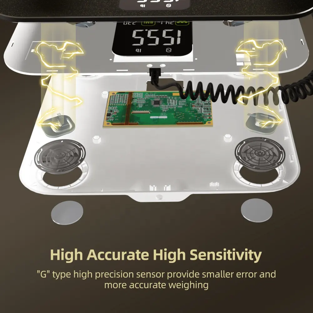 Balança inteligente Bluetooth para peso corporal, analisador de gordura corporal com 8 eletrodos, display LCD, função de IMC para uso doméstico, controlada por aplicativo