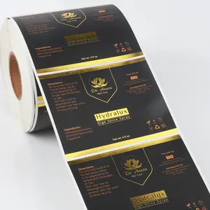 Etiqueta personalizada para botella de embalaje, etiquetas biodegradables de papel de oro en relieve, Rollo impermeable, pegatinas de logotipo, servicios de impresión personalizados