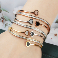 Bracelet en acier inoxydable 304/316L de haute qualité pour femme, avec breloque double cœur en forme de coquille de diamant, idéal pour cadeau et vente en gros