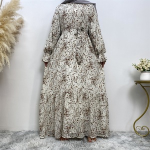 6434 #   Robe élégante pour femmes, tendance printemps-été, à col rond, à plis, avec poignets élastiques et doublure complète, motif floral - Product Image 4