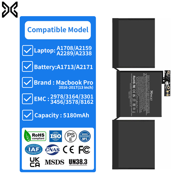 MacBook Pro 2016-2017 13-Inch Laptop Replacement Battery A1708/A2159/A2289/A2338 5100mAh Lithium Battery in Stock