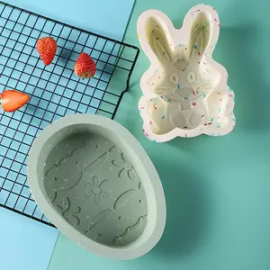 MANJIA Easter Long Eared Rabbit Dinosaur Egg Baking Mold Easter Bunny Silicone Rabbit fondente Mold Mousse Cake Mold