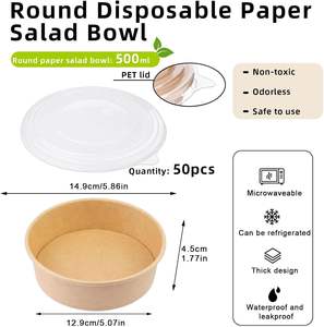 Tazón Redondo de Papel Desechable y Reciclable para Envasado de Alimentos, Personalizable, de Calidad Alimentaria, para Llevar, Tazón de Papel Blanco para Ensaladas con Tapa - Product Image 2