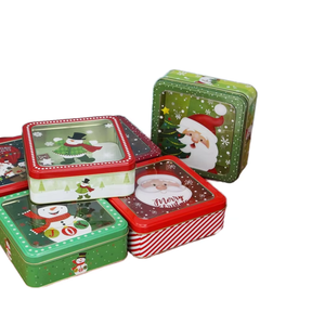 Caja Cuadrada de Metal para Regalos de Navidad, Caja de Almacenamiento de Dulces y Galletas de Santa <span class=keywords><strong>Claus</strong></span>, con Diseño de Muñeco de Nieve Impreso y Sellado - Product Image 1