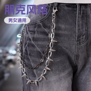 Cadena de cintura de doble capa con púas de aleación estilo punk Yueli para hombres y mujeres, decoración informal para vaqueros, cadena corporal de moda. - Product Image 1