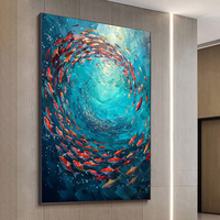 Peinture à l'huile sur toile de poissons koï 100% peinte à la main sur mesure avec cadre intérieur.