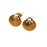 Ensemble de boucles d'oreilles ouvertes en acier inoxydable en forme de coquillage incrustées de perles, bijoux haut de gamme pour femmes, mode estivale, vente en gros