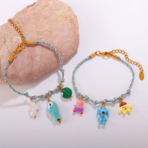 diy beach style woven colorful <b>rope</b> set necklace <b>bracelet</b> for women ocean series stainless steel pendant necklace - Product Image 5