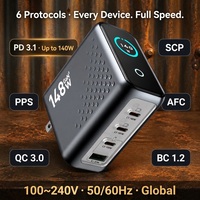 Chargeur USB-C 4 ports GaN3 148W avec écran intelligent PD3.1 & QC3.0, charge super rapide pour ordinateurs portables // Certifié CE