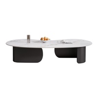 Table basse en métal noir de luxe léger, style moderne et minimaliste, avec plateau irrégulier en dalle italienne, pour la maison, le bureau et le salon