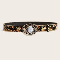 Ceintures pour femmes de la marque Pu Belt Manufacture, ceintures vintage pour femmes, ceintures à imprimé floral, boucle western en pierre dorée, accessoire de taille bohème pour robes