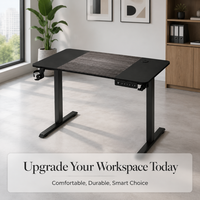 AOR Electric Lift Desk with Wood Surface Dark Gray Split Board Cup Holder Headphone Hook Extendable Customizable Color