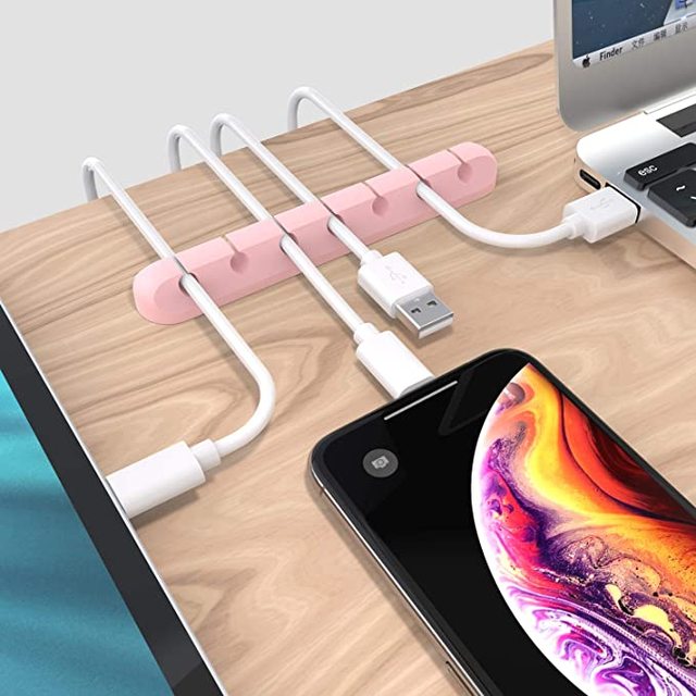 YDS Cable Holder Clips 5 Holes Pink Cable Management Cord Organizer Clips Silicone Self Adhesive