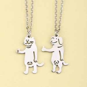 Collar con Colgante de Acero Inoxidable Divertido Estilo Hip Hop, Collar Personalizado con Colgante de Animal (Gato, Perro) Hueco de Titanio, Collar de Amistad <span class=keywords><strong>para</strong></span> Mujer - Product Image 3