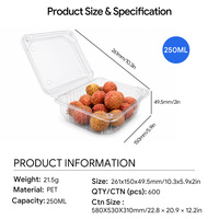 Conteneur en PET transparent personnalisé de 8 oz (250 ml) pour fruits, boîte d'emballage pour baies avec couvercle à charnière ventilé