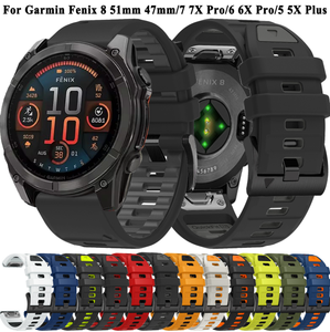 <span class=keywords><strong>Correa</strong></span> de Repuesto Deportiva de 26 mm y 22 mm para <span class=keywords><strong>Garmin</strong></span> <span class=keywords><strong>Fenix</strong></span> 8 de 51 mm y 47 mm, 7X/6X Pro/5X Plus, <span class=keywords><strong>Correa</strong></span> de Reloj de Silicona de Dos Colores - Product Image 1