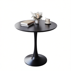 Table à manger ronde moderne DB avec plateau en verre trempé et pieds en métal, design stable pour la maison, le bureau et le salon - Product Image 1