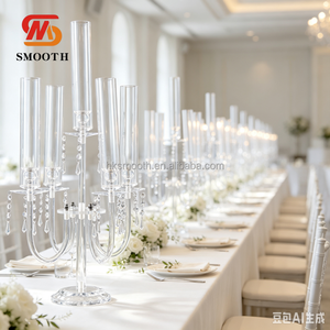 Candélabre rond en acrylique transparent à 5 bras, support de bougies pour centre de table de mariage, décoration de table de fête de mariage - Product Image 2