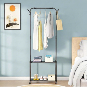 Minimalist Metal Clothing <b>Rack</b> with Wheels Double Tier Storage Stand for Wardrobe Use - Product Image 4