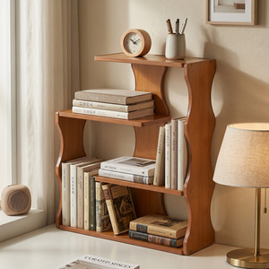Étagère de bureau en bois massif, quatre couches, cadre en forme d'arc, design minimaliste, pour bureau, chambre d'enfant, librairie, étagère de rangement - Product Image 1