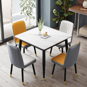 <span class=keywords><strong>Table</strong></span> de salle à manger carrée en ardoise moderne <span class=keywords><strong>et</strong></span> durable avec design en métal élégant pour la maison, la boutique de thé, l'hôtel ou la réception/négociation de loisirs - Product Image 3