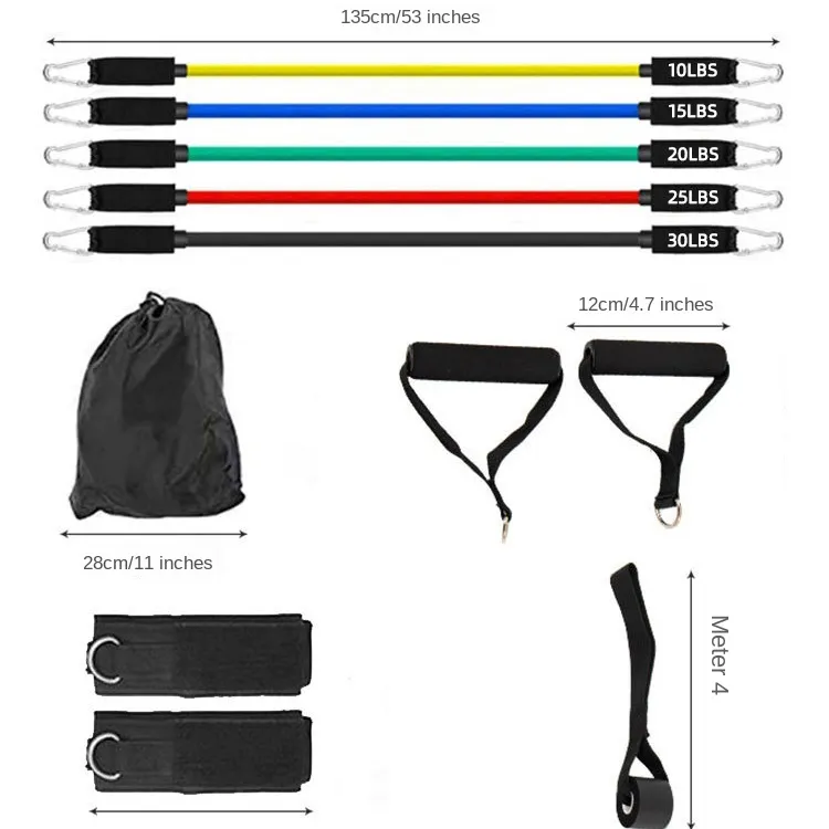 U-HOME 11 PC 저항 밴드 세트 체조 스포츠 풀 로프 도매 신체 운동 튜브 11 pcs 저항 밴드 세트
