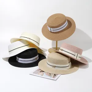 אופנה נשים קיץ חוף שמש סרט נייר סומבררוס סירות שטוחות כובע כובע קש שמש לילדות קיץ חוף כובע קש