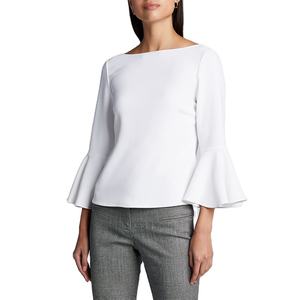 Alta moda Boat collo svasato maniche lunghe Plain crêpe top <span class=keywords><strong>camicetta</strong></span> da donna - Product Image 1