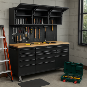 الأكثر مبيعًا خزانة أدوات بقفل مركزي 72 بوصة و 15 درجًا سوداء من الفولاذ المقاوم للصدأ مضادة لبصمات الأصابع مع بكرة - Product Image 2