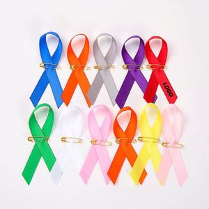Golden Red Nylon Ribbon Pin-AIDS Awareness Lapel Pin Silk Screen Printed Portable for Charity Events Promotional <b>Gifts</b> - Product Image 1