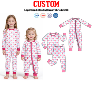 Combinaison personnalisée pour tout-petits, motif cœurs et nœuds, pour filles, Saint-Valentin, en coton biologique, vente en gros, pour sœurs, nouvelle mode, boutique de fêtes - Product Image 1