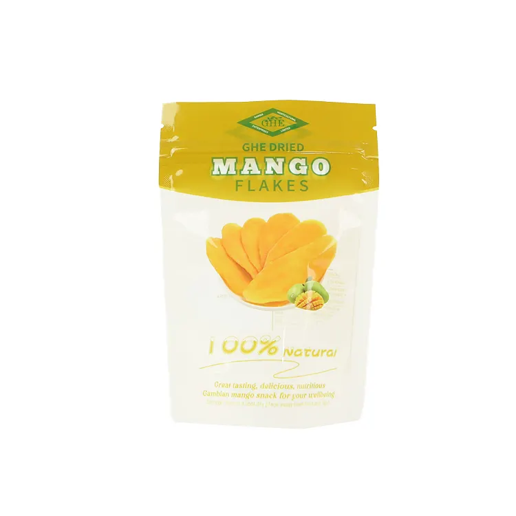 Vente en gros de sac d'emballage alimentaire sec avec logo personnalisé pour snack mangue fruits secs pochette debout