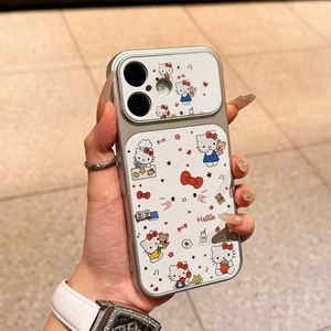 เคสโทรศัพท์มือถือลายการ์ตูนคิตตี้แบบหมุนได้ วัสดุ PU สำหรับ iPhone 17 16 15 Pro Max น่ารัก พร้อมขาตั้งพิมพ์ลาย - Product Image 4