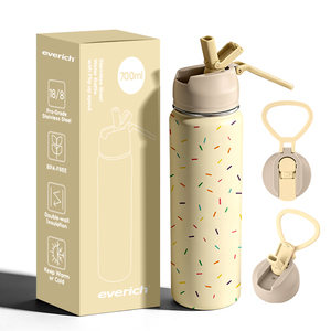 Bouteille d'eau isotherme en acier inoxydable avec anse, couvercle à paille anti-fuite et anti-poussière - Product Image 1