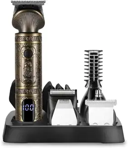 Profissional de cabelo clippe aparador Zero apuramento T-lâmina aparador barbeador elétrico dos homens aparador de nariz Cordless beauty kit 7 em 1