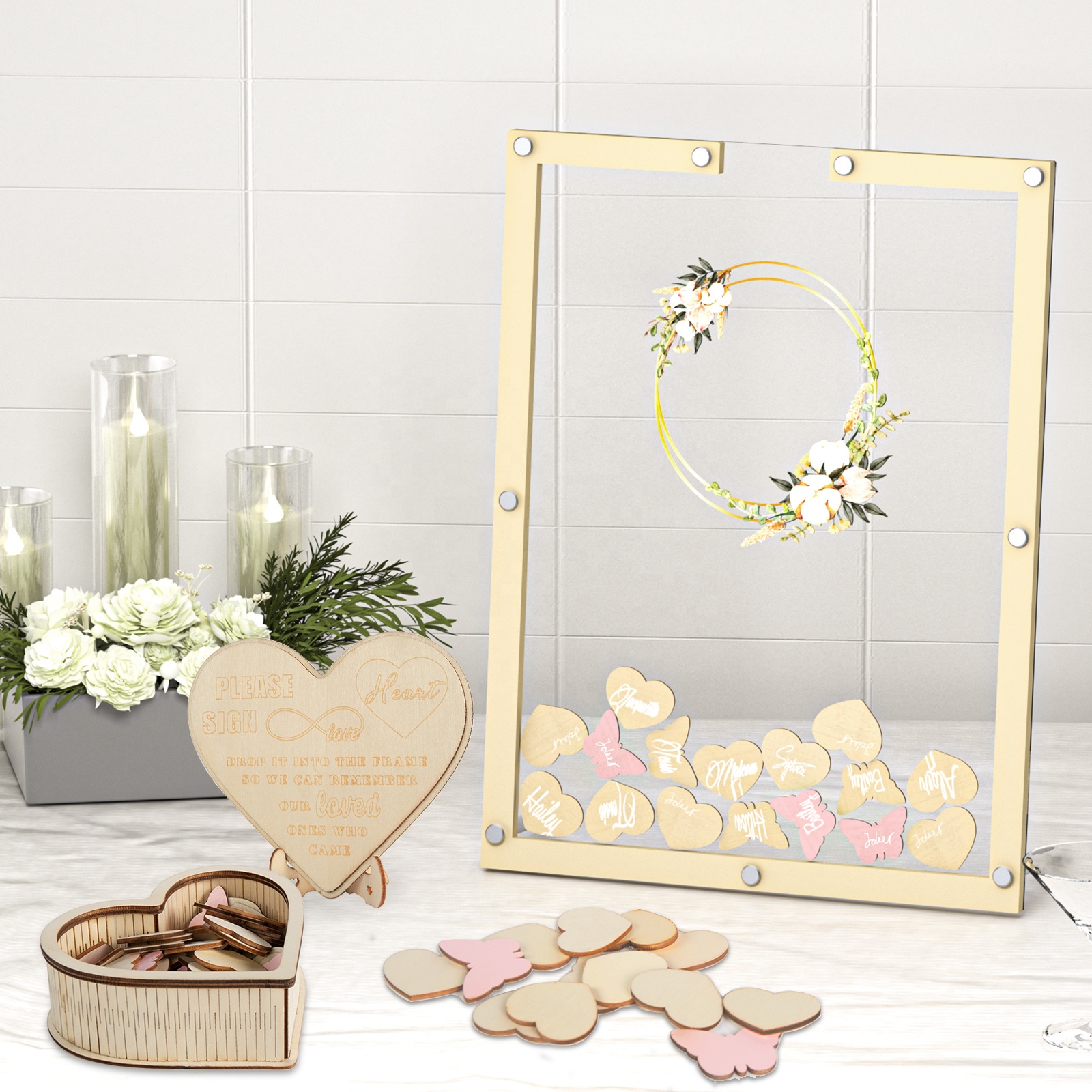 Свадебная Гостевая книга, альтернативная винтажная подвесная рамка с подставкой, свадебная книга для гостей