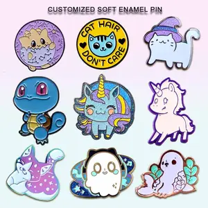 Pabrikan tidak ada Minimum grosir logam lapisan emas mawar lucu lucu Glitter Pin kerah keras lembut kartun Anime Pin Enamel kustom