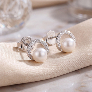 Boucles d'oreilles en perles d'eau douce naturelles, bijoux en argent sterling S925 pour femmes, élégantes, rondes, minimalistes, cadeau de mariage - Product Image 5