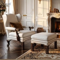 Fauteuil lounge EKAR Chateau Lafite &amp;   Ottoman |   Ensemble en velours capitonné classique français