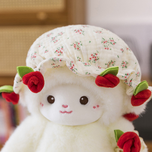 Rose Lamb Plush Toy with Flower <b>Hat</b>, Red <b>Purple</b> Stuffed Animal Doll Pillow, Creative Bouquet Couple Gift Wholesale - Product Image 5